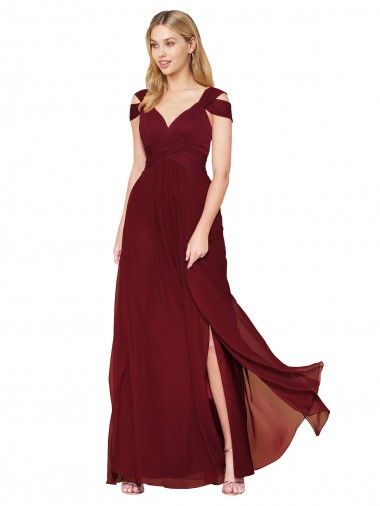 Cheap Off the Shoulder Long Chiffon Prom Dress with Side Slit Canada
