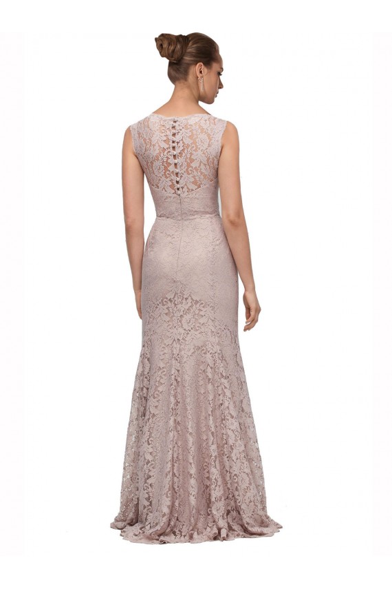 Long Sleeveless All Lace Prom Dress with Scoop Neckline