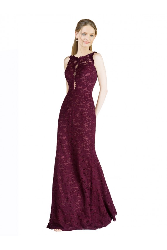 Long Lace Prom Dress with Peekaboo Bodice and Keyhole Back