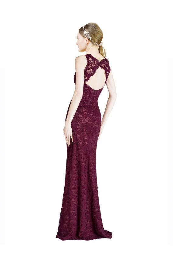 Long Lace Prom Dress with Peekaboo Bodice and Keyhole Back