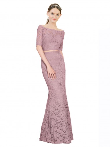 Cheap Short Sleeves Crop Top Mermaid Lace Prom Dress Canada