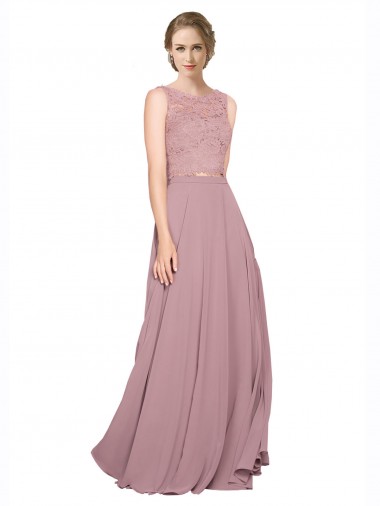 Cheap Long A-Line Chiffon Prom Dress with Sleeveless Lace Crop Top Canada