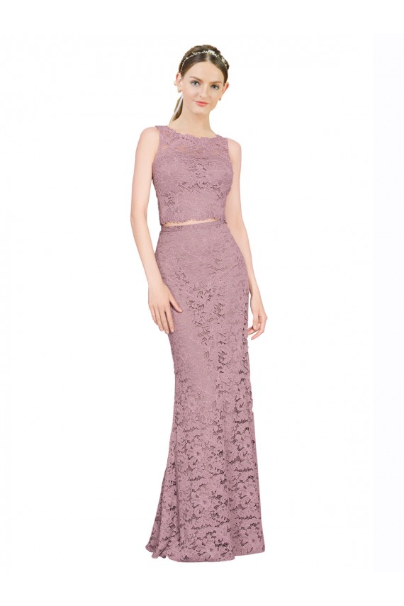 Sleeveless Crop Top High Neck Mermaid Lace Prom Dress
