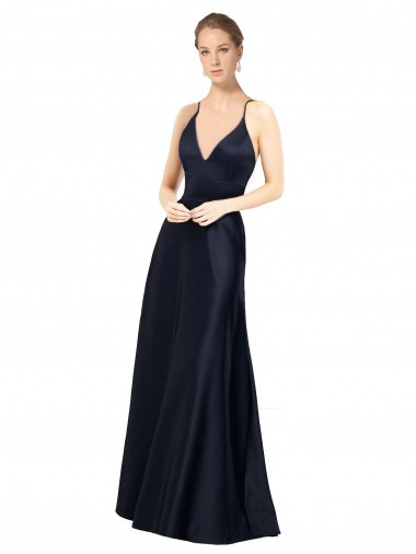 Cheap Sexy Satin Prom Dress with Deep V-Neckline and Strappy Back Canada