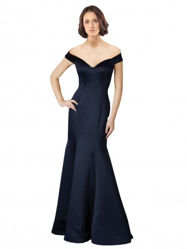 Cheap Fit and Flare Satin Prom Dress with Off the Shoulder Neckline Canada