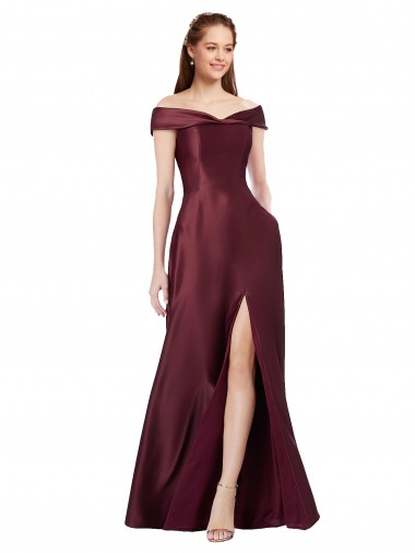 Cheap Long Off the Shoulder Satin Prom Dress with Thigh-high Slit Canada