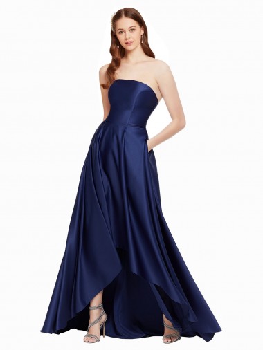 Cheap High Low Strapless Satin Prom Dress with Pockets Canada