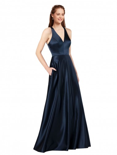 Cheap Long Satin Prom Dress with Halter Neckline Canada