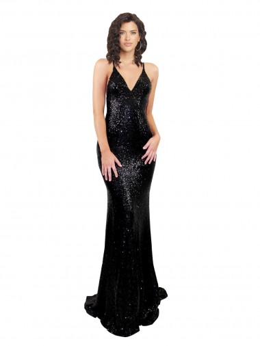 Cheap Sleek Fishtail Shaped Open Back Sequin Prom Dress Canada