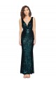 V-Neck Full Length Sequin Prom Dress with Draped Back