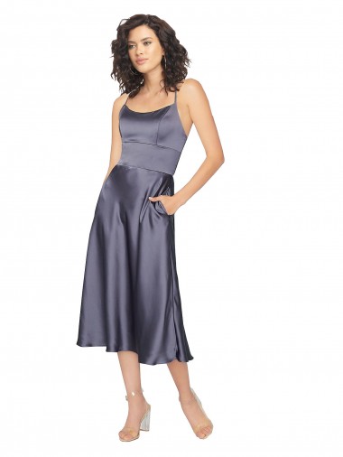 Cheap Midi Length Silky Satin Cocktail Prom Dress / Homecoming Dress with Open Tied Back Canada