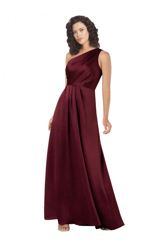 One Shoulder Silky Satin Prom Dress with Subtle Pleats