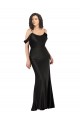 Off the Shoulder Sleeves Silky Satin Prom Dress with Skirt Slit