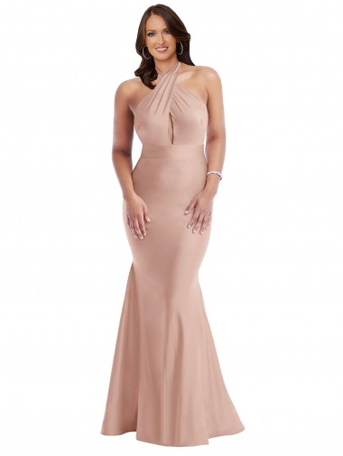 Cheap Criss Cross Halter Open Back Silky Satin Mermaid Prom Dress Canada