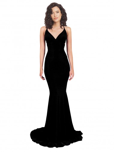 Cheap Fishtail Shaped V-Neck Open Back Spandex Prom Dress Canada
