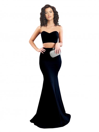 Cheap Two Piece High Neck Crepe Prom Dress Canada