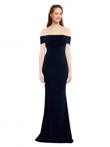 Cheap Off the Shoulder Fitted Crepe Prom Dress with Back Cut Out Canada