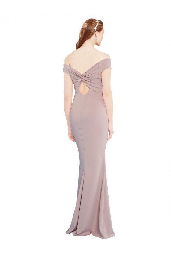 Knotted Off the Shoulder Crepe Prom Dress with Cut-Out Back