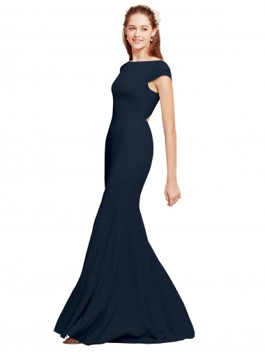 Cheap Fit and Flare Long Crepe Prom Dress with Tie Open Back Canada
