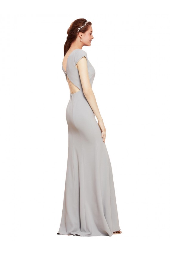 Fit and Flare Long Crepe Prom Dress with Tie Open Back