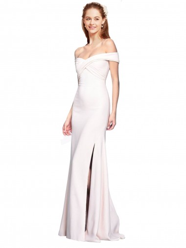 Cheap Criss Cross Off the Shoulder Crepe Prom Dress with Side Slit Canada