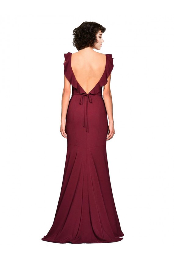 Crepe Slip Prom Dress with Ruffled Straps