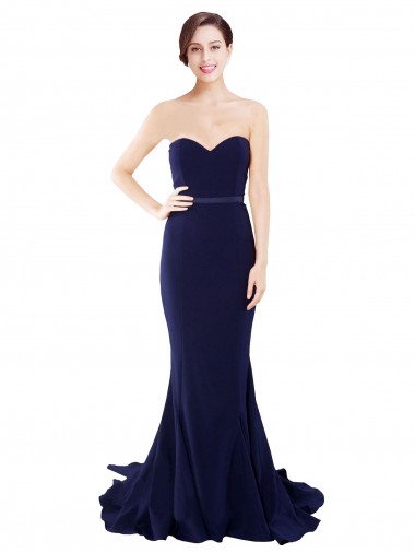Cheap Strapless Sweetheart Neckline Crepe Prom Dress with Satin Waistband Canada