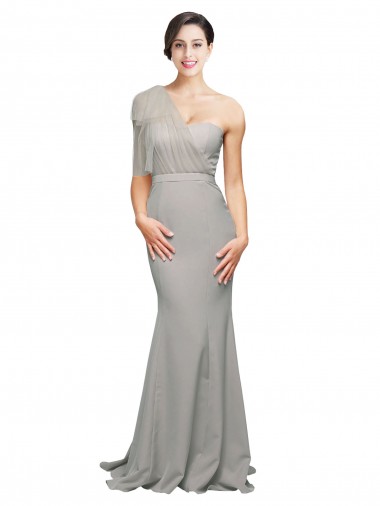 Cheap Long Sweep Train Sweetheart Crepe Prom Dress with Tulle One Shoulder Canada