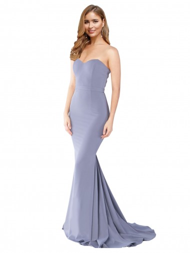 Cheap Long Strapless Sweetheart Sweep Train Crepe Prom Dress with Low Back Canada