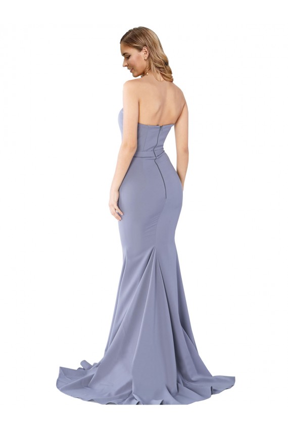 Long Strapless Sweetheart Sweep Train Crepe Prom Dress with Low Back