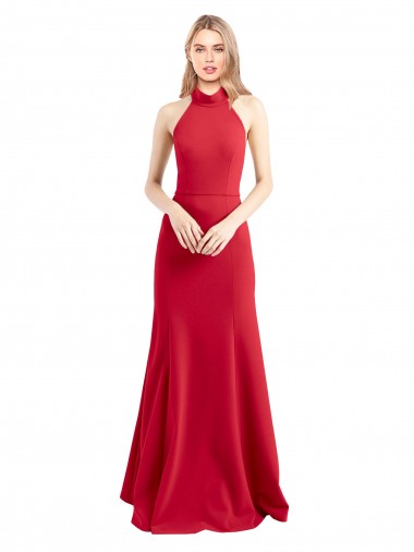 Cheap Sleek Fit and Flare High Neck Halter Stretch Crepe Prom Dress with Open Back Canada