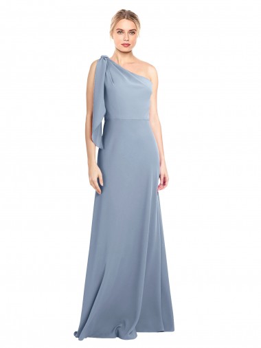 Cheap Draped Flutter Sleeves One Shoulder Stretch Crepe Prom Dress Canada