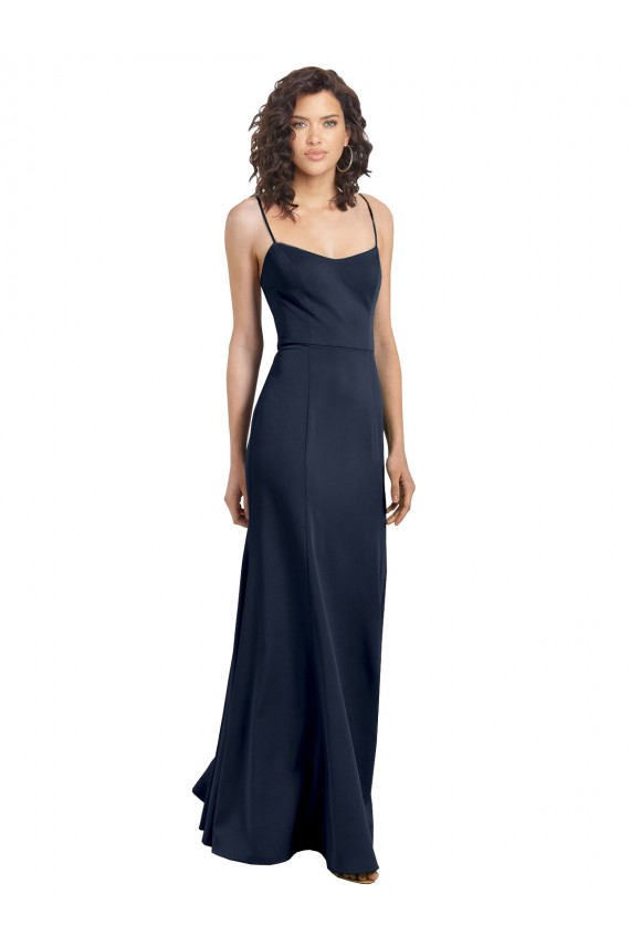 Fit and Flare Scoop Neck Long Sleeveless Stretch Crepe Prom Dress