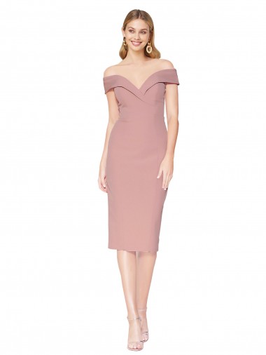 Cheap Knee Length Off the Shoulder Sweetheart Crepe Cocktail Prom Dress / Homecoming Dress Canada