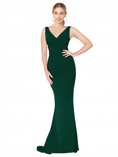 Cheap V-Neck Floor Length Long Crepe Mermaid Prom Dress Canada