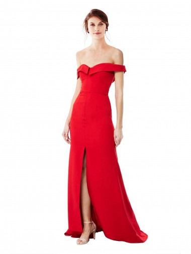 Cheap Off the Shoulder Chapel Train Crepe Prom Dress with Thigh-High slit Canada