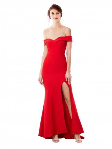 Cheap Off the Shoulder Sweetheart Maxi Crepe Prom Dress With Thigh Split and Train Canada