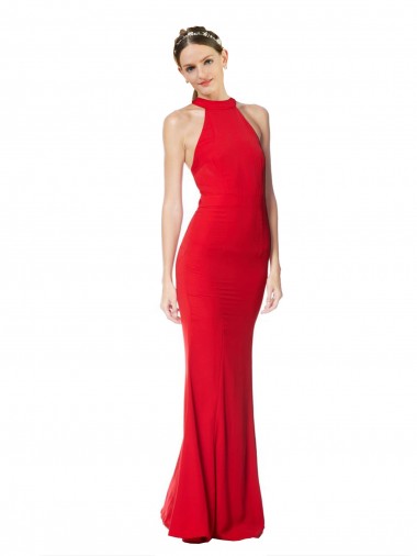 Cheap Halter Neck Keyhole Back Sleeveless Crepe Maxi Prom Dress Canada
