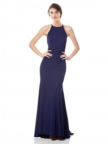 Cheap High Neck Fishtail Crepe Prom Dress with Open Back Detail Canada