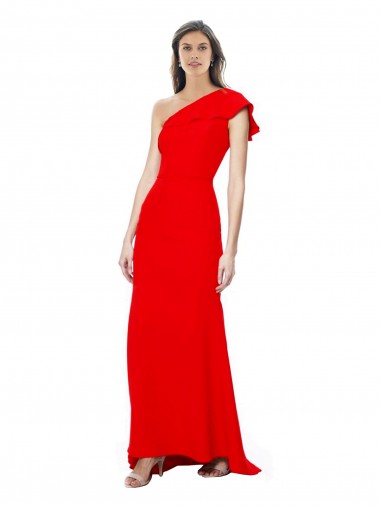 Cheap High Neck Ruffle Frill One Shoulder Maxi Crepe Prom Dress Canada