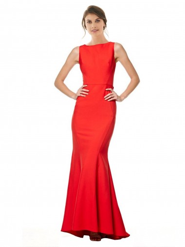 Cheap High Neck Maxi Crepe Bridesmiad Dress with Exaggerated Back Ruffle Canada