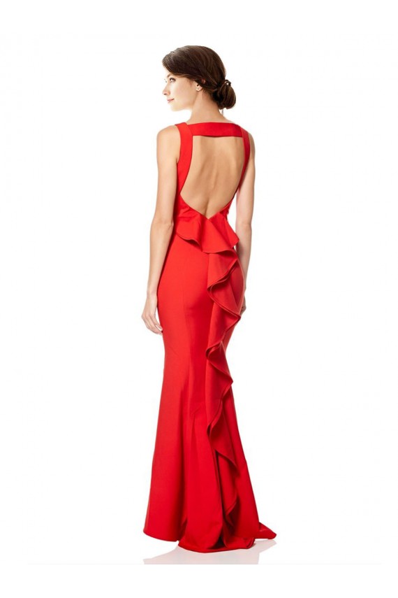 High Neck Maxi Crepe Bridesmiad Dress with Exaggerated Back Ruffle