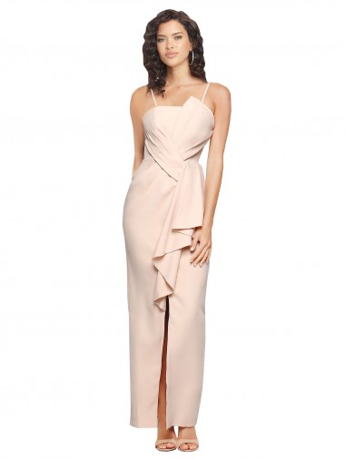 Cheap Long Full Length Ruffles Strapless Low Back Crepe Prom Dress with Straps Canada
