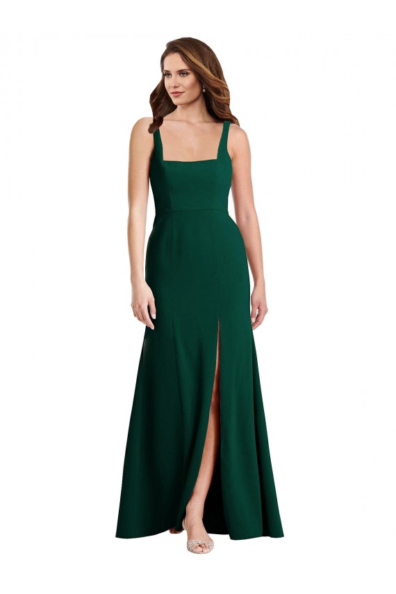 Square Neck Trumpet Maxi Prom Dress with Front Slit