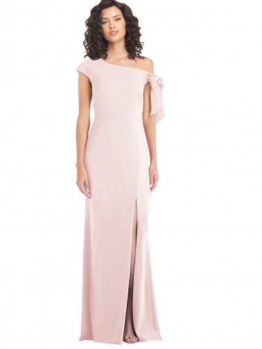Cheap Off the Shoulder Tie Detail Trumpet Crepe Prom Dress with Front Slit Canada