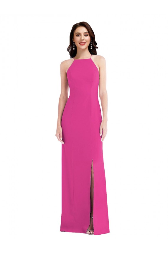 Open Back High Neck Halter Trumpet Crepe Prom Dress
