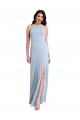 Fit and Flare High Neck Crepe Prom Dress with Side Slit