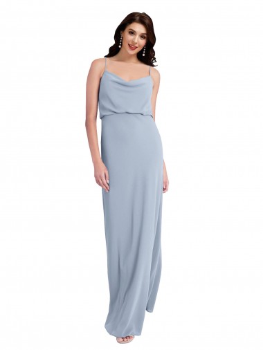 Cheap Draped Cowl Neck Long Crepe Prom Dress with Spaghetti Straps Canada