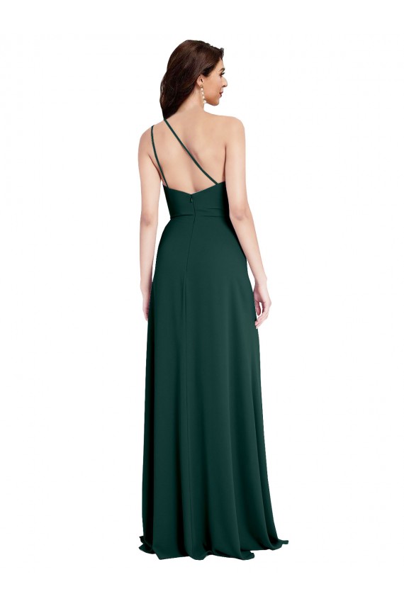 A-Line Slim One Shoulder Crepe Prom Dress with Asymmetrical Straps and Side Slit