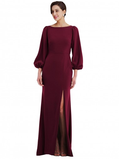 Cheap Bishop Sleeve Open Back Trumpet Crepe Prom Dress with Scarf Tie Canada